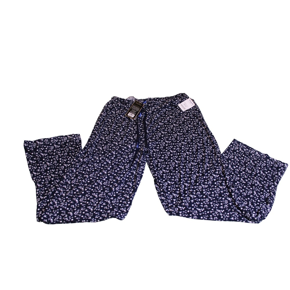 Mayfair Womens Navy Blue Floral Pajama Pants Sleep Lounge Bottoms Large NWT